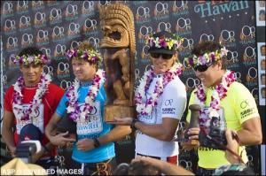 Das Podium - Mikael Picon (Fra), Taj Burrow (Aus), Andy Irons (Haw) und Joel Centeio (Haw)